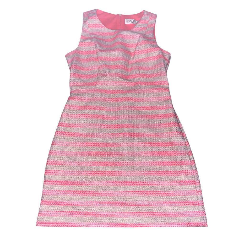 Eliza J Alina Striped Tweed Dress Hot Pink and Cream with Metallic Thread - Picture 2 of 4